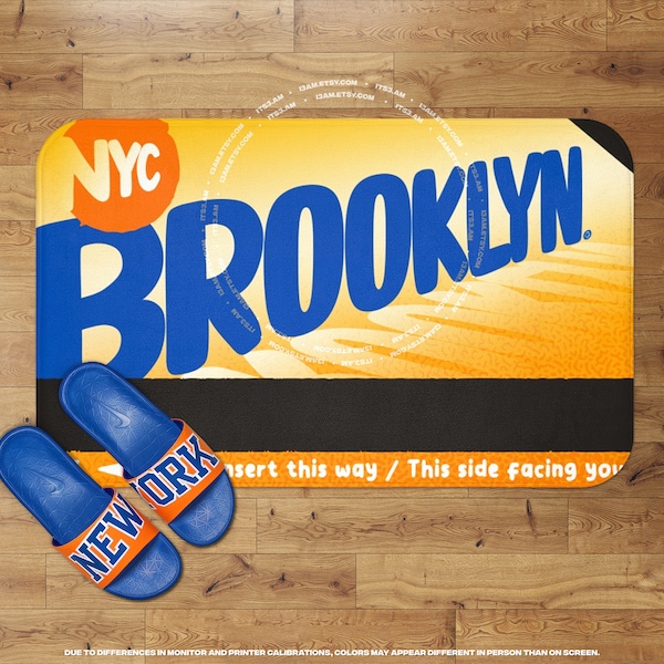 Tapis en peluche Brooklyn NYC • New-Yorkais, carte de train, décoration d'intérieur New York, cadeau de pendaison de crémaillère, souvenir de New York, accessoires de décoration de salle de bain