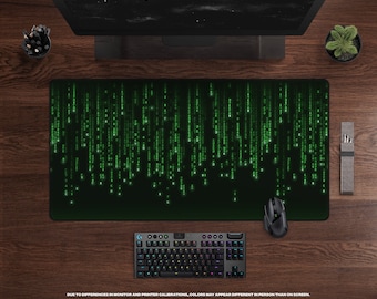 Unplug Desk Mat • XL Gaming Mouse Pad, Large Mousepad, Extended Mousepad, Falling Matrix Code, Movie Theme Decor, Sci-fi Movie Lovers