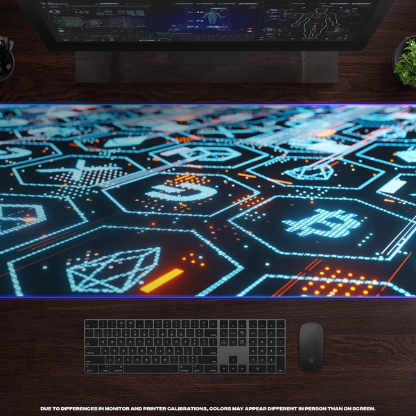 Glowup Crypto LED XL Gaming Mouse Pad • Großes Gamer Deskmat, RBG Mousepad, Bitcoin, Bitcoin, Bitcoin, Daycoin, Desk Accessories