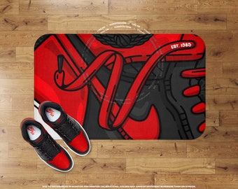 BRED Plush Mat • Hypebeast Streetwear Home Decor, Street Style Room Ideas, Sneaker Themed Decor • Sneakerhead Bedroom, Bath Accessories