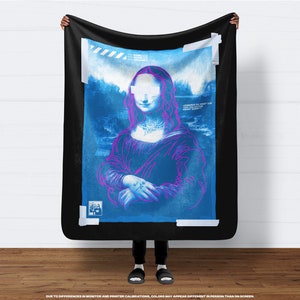 Blue and Black Mona Lisa Blanket Hypebeast Room Accessories, Classic Art, Streetwear Inspired, Hype Home Decor, Street Style Aesthetics image 1