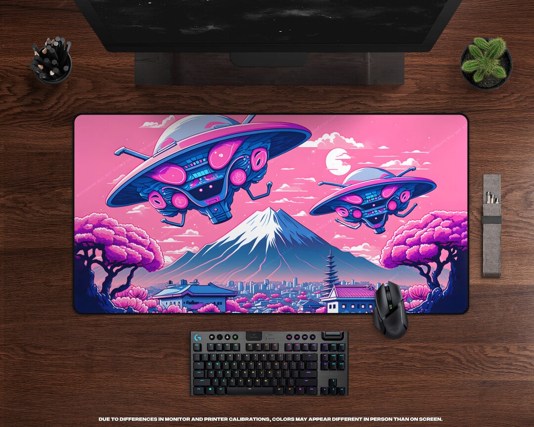 Fuji Under Attack XL Gaming Mouse Pad Japan, Spaceships, Aliens, Cherry