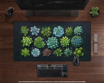 Verde Vista Large Desk Mat • Mini Succulent Plants Design, Lush Green Office Decor, Vibrant Greenery, Stylish Desk Accessory, XXL Mousepad