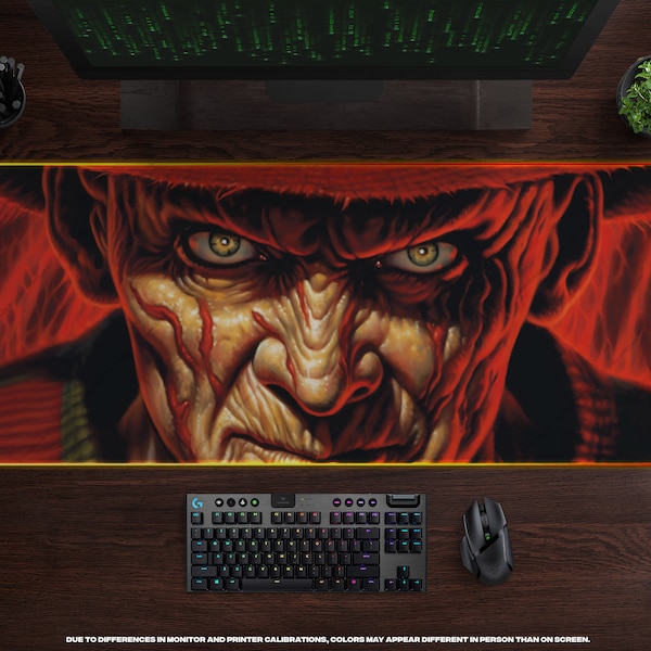Nightmare Realm LED XL Gaming Mauspad • Freddy Schreibtischmatte, Großes RBG Mousepad, Backlight Gaming Matte, Scary, Horror Fans, Film-Thema