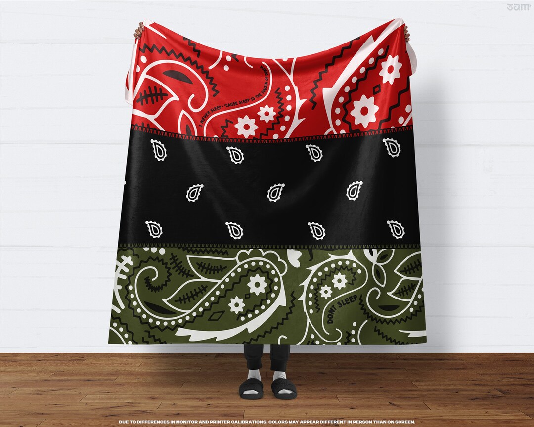 RBG Bandana Print Blanket Hypebeast Streetwear Decor, Red Black Green