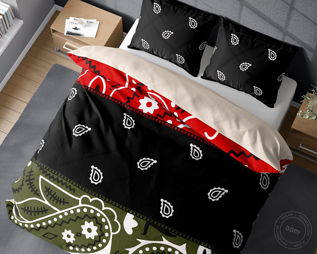 RBG Bandana Print Bedding Set Red Black Green Comforter, Paisley