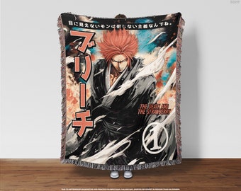 Bankai Bliss Anime Woven Blanket •  Anime Wall Tapestry, Bedroom Throw Blanket, Gift for Anime Lovers, Manga, Japanese, Kanji