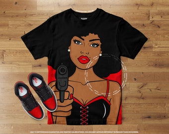 HBIC T-shirt • African American Woman, Pop Art, Afro, Sexy, Corset, Pretty Gangster Girl, Badass, Women in Charge, Red Lipstick, Unisex Tees
