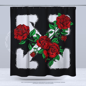 Summer Nights Red Roses Shower Curtain Black & White, Hypebeast Decor, Streetwear Inspired, Unique Bathroom Decor, Hype Room Accessories image 2