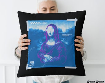 Blue Mona Lisa Pillow • Case + Stuffing • Streetwear Inspired, Hypebeast Decor, Hype Room Accessories