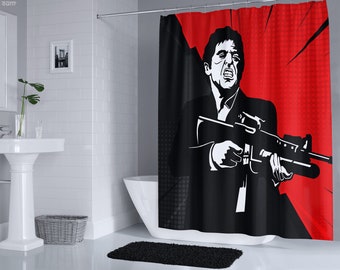 Tony Montana Shower Curtain • 1980s, Gangster, Movie Themed Home Decor, Man Cave Bathroom Accessories, Gift for Him