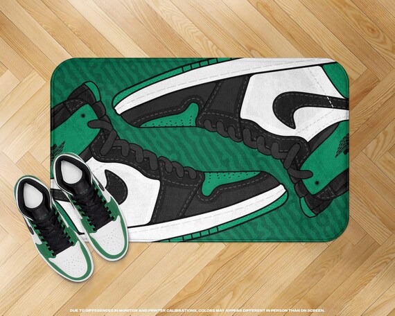 Pine Green Retro Ones Sneaker Plush Mat Green White Black High top Design Stylish Bathroom or Bedroom Accent for Sneakerheads Etsy Canada