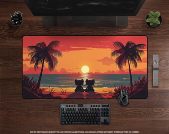 Palm Silhouette Desk Mat • Romantic Sunset Lovers, Beach Vibes, Hypebeast Art Theme, XL Gaming Mousepad, Urban Office Decor