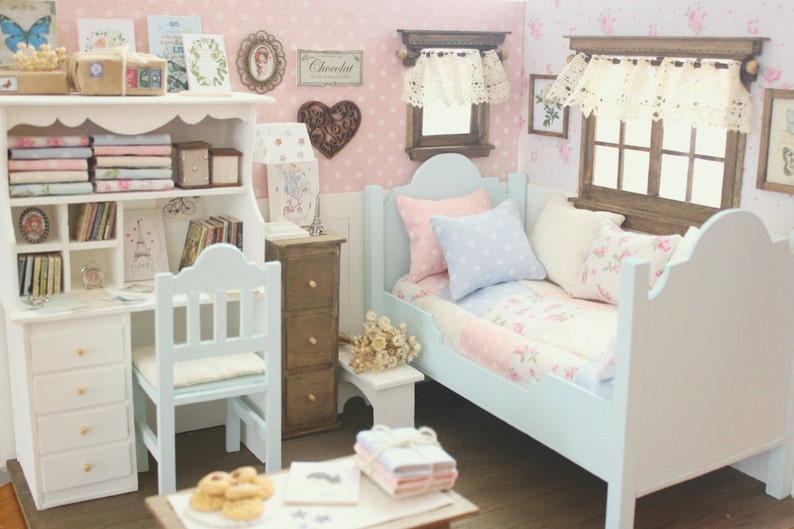 Bedroom Doll Diorama peonies and Butterflies Etsy