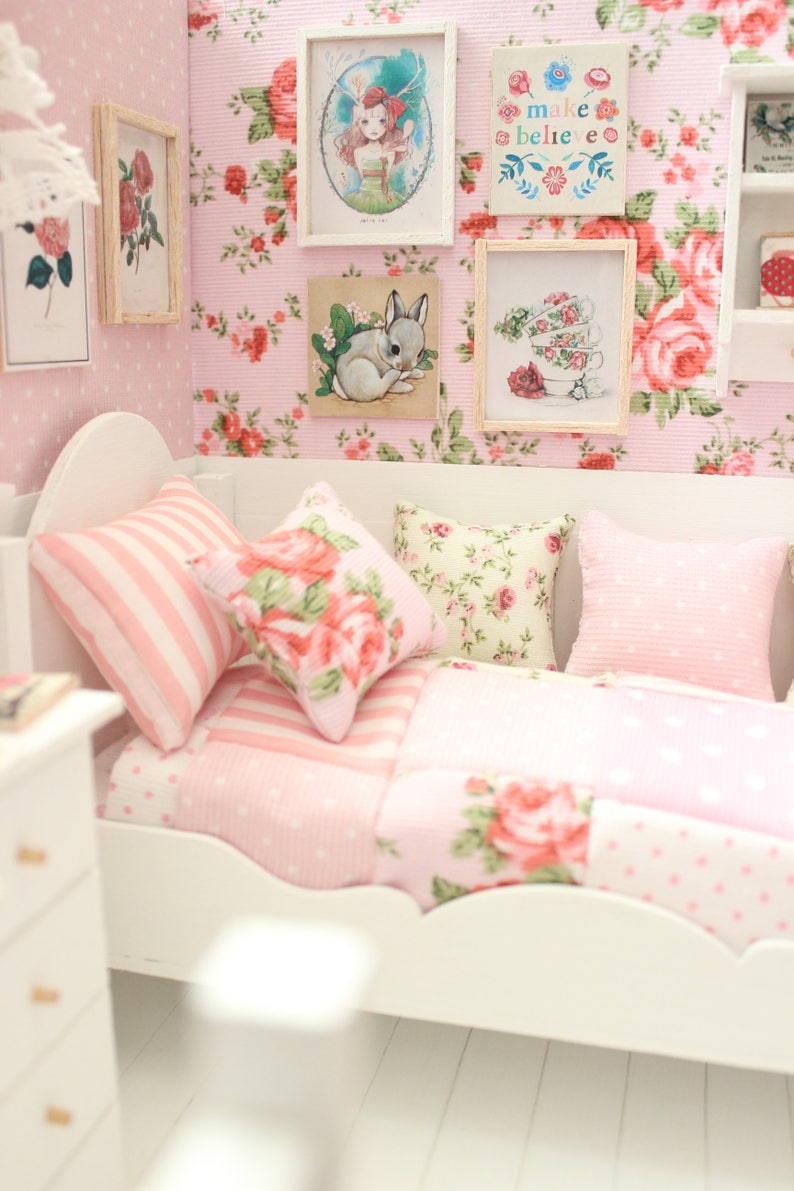 Bedroom Doll Diorama pink Roses Etsy