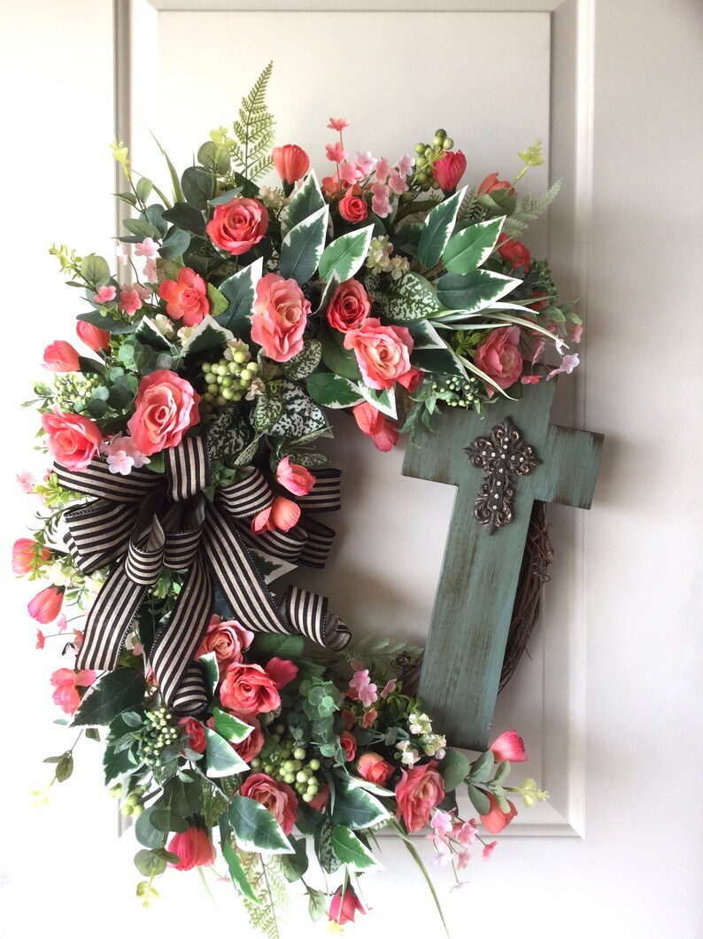 Floral cross wreath cross wreath Christian wreath everyday Etsy