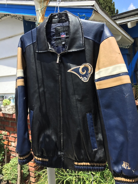 NFL St Louis Rams Black/Blue/Yellow Leather Jacket Large