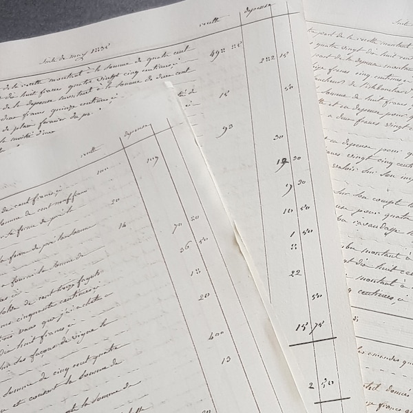 1822 Pages de grand livre Français de comptes de clients. Journal de comptes.. 1822 a 1825. Ephemera. Commerce ancien FRANCE ecriture manuel