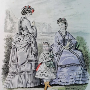 1900s, antique print of French fashion, &quot;Parisiennes&quot;, to frame, Victorian costume, fashion publication, Paris 1900