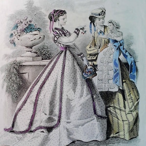 1900s, antique print of French fashion, &quot;Parisiennes&quot;, to frame, Victorian costume, fashion publication, Paris 1900
