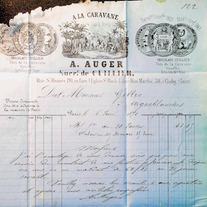 Conjunto de 4 facturas comerciales ilustradas muy antiguas de principios de 1900 de Francia Ephemera - Reserva de chatarra - Antigüedades - Manuscritos franceses