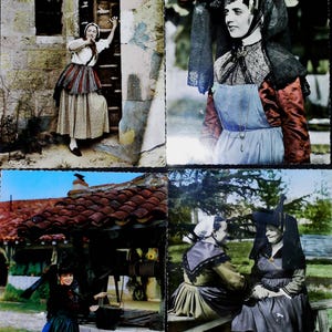 Cartes postales vintage Français  avec des femmes / Ephémères pour scrapbooking / ancien costumes de france debut 19 siecle  veritable photo