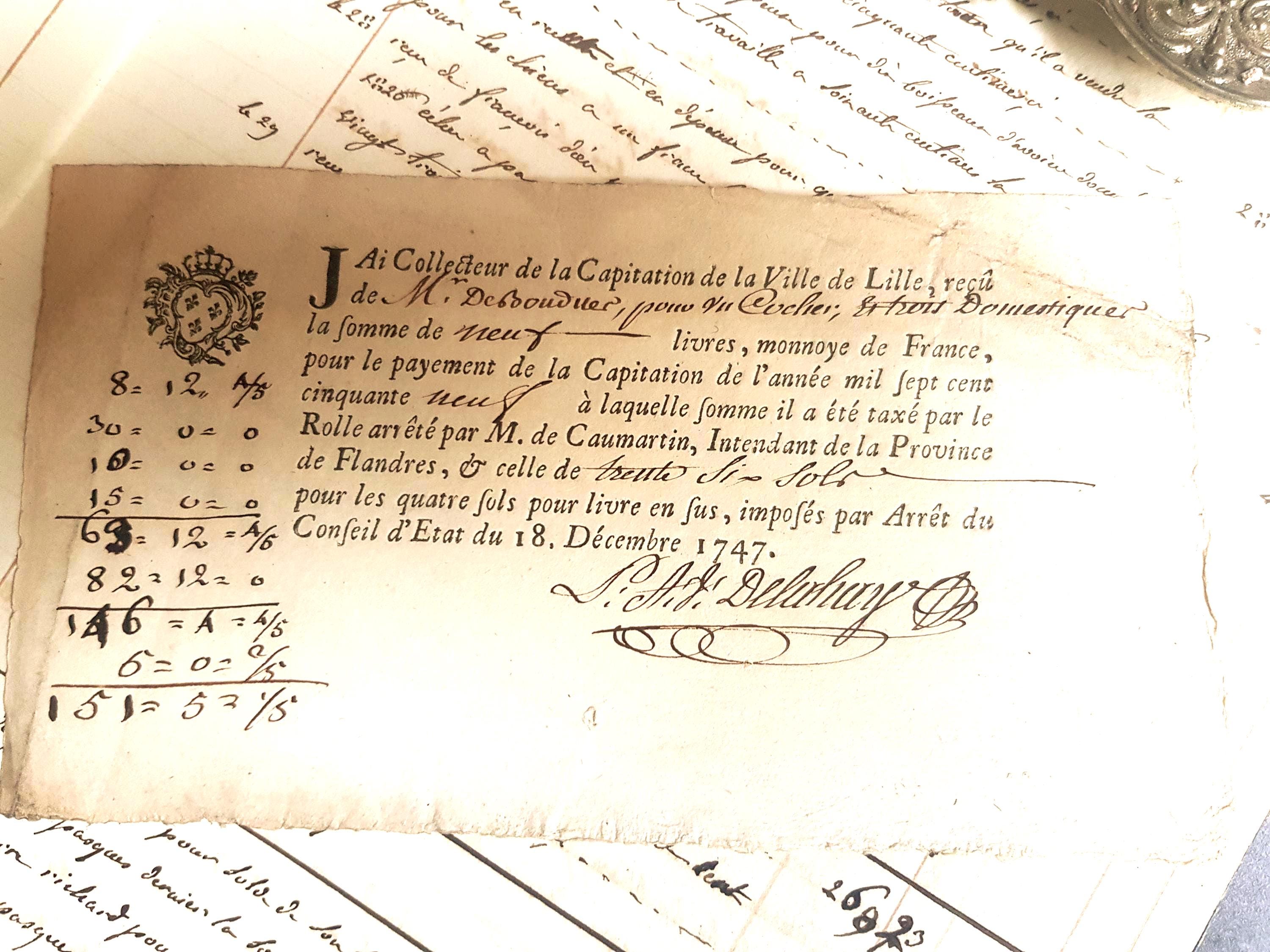 1795年製アンティークフランス文書 - オリジナルの歴史的書簡、非常に