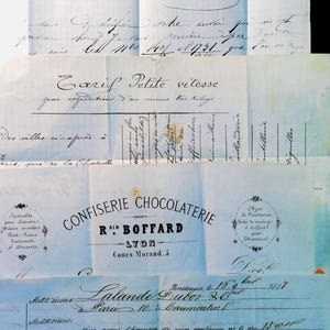 Conjunto de 4 facturas comerciales ilustradas muy antiguas de principios de 1900 de Francia Ephemera - Reserva de chatarra - Antigüedades - Manuscritos franceses