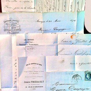 Conjuntos de 5 cartas muy antiguas de Francia - Efemérides del siglo XIX - Reserva de chatarra - Antiguo - Francés - Cartas antiguas - manuscritos