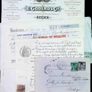 Set of 5 old documents from France - 1800s Ephemera - Scrap booking Paris - Antique letters - city of love - empire France