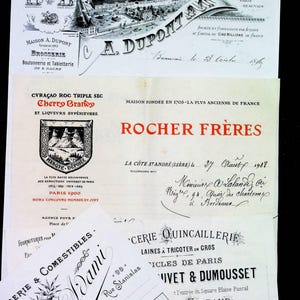 Conjunto de 4 facturas comerciales ilustradas muy antiguas de principios de 1900 de Francia Ephemera - Reserva de chatarra - Antigüedades - Manuscritos franceses