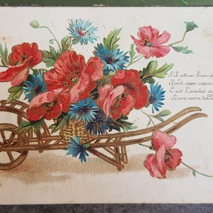 4 Cartes postales vintage Français  thèmes fleurs ,scrap booking - éphémère - carte antique -bonnes fêtes objet de collection - minable