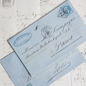 Conjuntos de 3 documentos antiguos de Francia - Efemérides del siglo XIX - Reserva de chatarra de París - Cartas antiguas - amor por la ciudad - imperio Francia