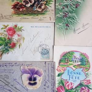5 Cartes postales vintage Français  thèmes fleurs ,scrap booking - éphémère - carte antique -bonnes fêtes objet de collection - minable
