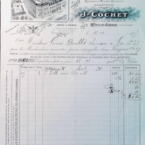 Conjunto de 4 facturas comerciales ilustradas muy antiguas de principios de 1900 de Francia Ephemera - Reserva de chatarra - Antigüedades - Manuscritos franceses