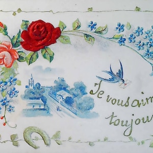4 Cartes postales vintage Français fleurs ,scrap booking - éphémère -  antique  - embossées ou peintes à la main, carte Porte Bonheur ancien