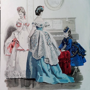 1900s, antique print of French fashion, &quot;Parisiennes&quot;, to frame, Victorian costume, fashion publication, Paris 1900