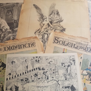 lotto di incisioni tratte da giornali del 1893 vecchio documento francese alcune delle pubblicità sul retro creazione effimera vintage decorazione