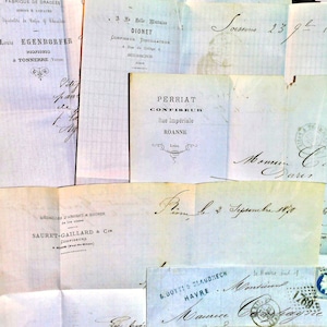Conjuntos de 5 cartas muy antiguas de Francia - Efemérides del siglo XIX - Reserva de chatarra - Antiguo - Francés - Cartas antiguas - manuscritos
