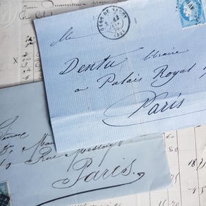 Conjuntos de 3 documentos antiguos de Francia - Efemérides del siglo XIX - Reserva de chatarra de París - Cartas antiguas - amor por la ciudad - imperio Francia