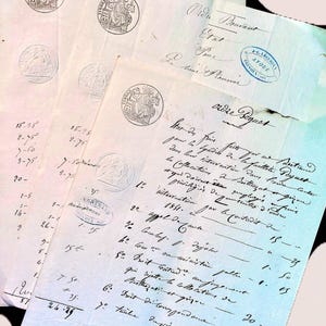 Manuscrito - Muitos papéis antigos 1810-1870 - Napoleão III República Francesa - Documento comercial/legal - Coisas efêmeras/coleção vintage