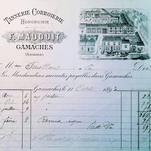 Conjunto de 4 facturas comerciales ilustradas muy antiguas de principios de 1900 de Francia Ephemera - Reserva de chatarra - Antigüedades - Manuscritos franceses