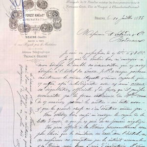 Conjunto de 3 faturas comerciais ilustradas muito antigas do final de 1800 + cheques da França Ephemera - Scrap booking - Antiguidade - manuscritos