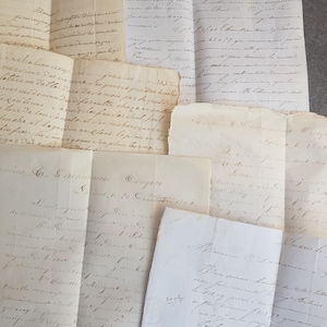 Conjunto de 6 cartas muy antiguas de Francia - Efímeras del siglo XIX - Álbum de recortes - Antigüedades - Francés - Cartas antiguas - Manuscritos