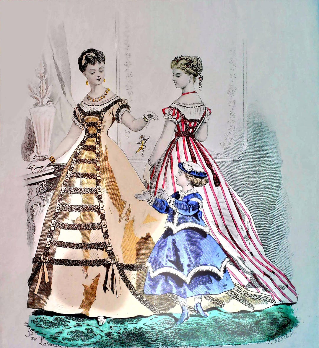 1900s, Antique Print of French Fashion, 