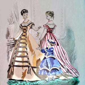 1900s, antique print of French fashion, &quot;Parisiennes&quot;, to frame, Victorian costume, fashion publication, Paris 1900