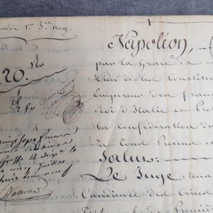 RARA acta oficial manuscrita del estado francés de Europa escrita manualmente sobre piel de cerdo, actas notariales con sello oficial.