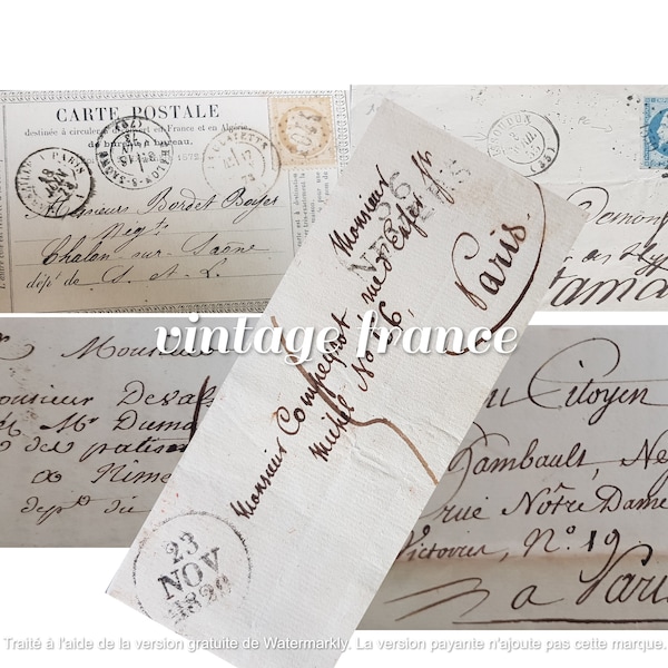 French documents from the 19th century INSTANT digital download paris France ephemeral, scrapbooking