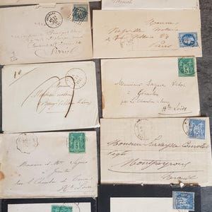 Conjunto de 10 cartas muy antiguas de Francia - Efemérides del siglo XIX - Reserva de chatarra - Antigüedad - Cartas antiguas de pequeño formato -manuscritos
