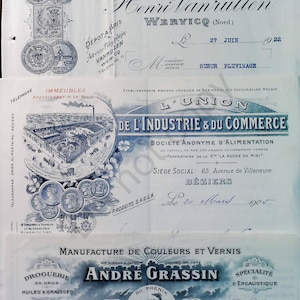 Papiers à en-tête numériques vintage en français  Factures numériques françaises à télécharger Imprimables éphémères Imprimables en français